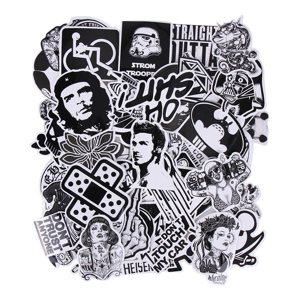 60pcs Black and White Cartoon Stickers Mixed JDM Style Decor Toy Vinyl Decals Luggage Laptop Skateboard Fridge Snowboard Sticker - Electric Skateboard