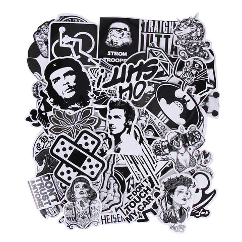 60pcs Black and White Cartoon Stickers Mixed JDM Style Decor Toy Vinyl Decals Luggage Laptop Skateboard Fridge Snowboard Sticker - Electric Skateboard